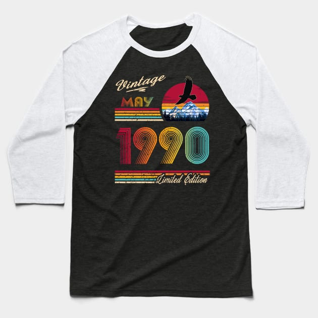 May 1990 Birthday Baseball T-Shirt by Green Splash